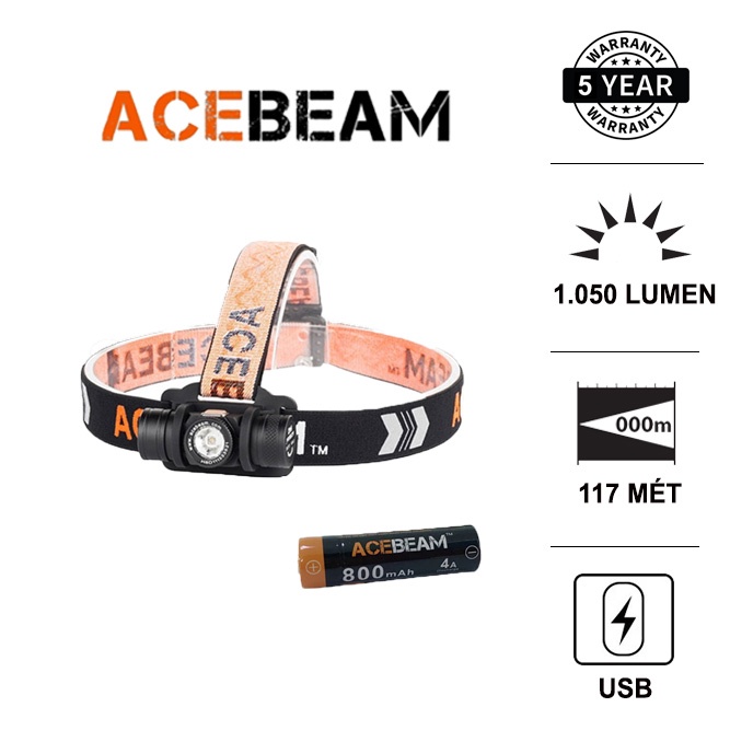 Đèn pin đội đầu ACEBEAM H40 độ sáng 1050lm chiếu xa 102m siêu nhỏ pin 14500 AA (kèm theo) Đèn &amp; Đèn pin