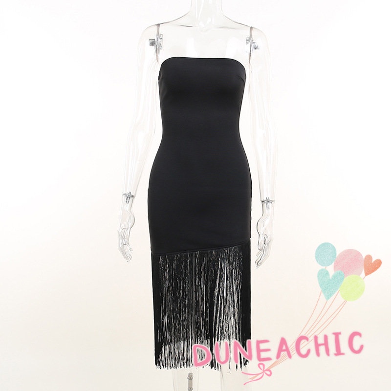 Đầm dự tiệc DUNEA hở vai phối tua rua phong cách quyến rũ