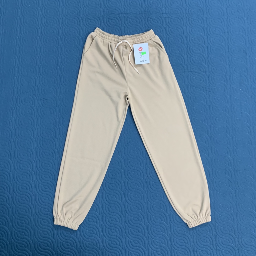 Quần thể thao ống rộng nữ chất tổ ong gạo cao cấp - Quần jogger unisex thể thao bo gấu có túi