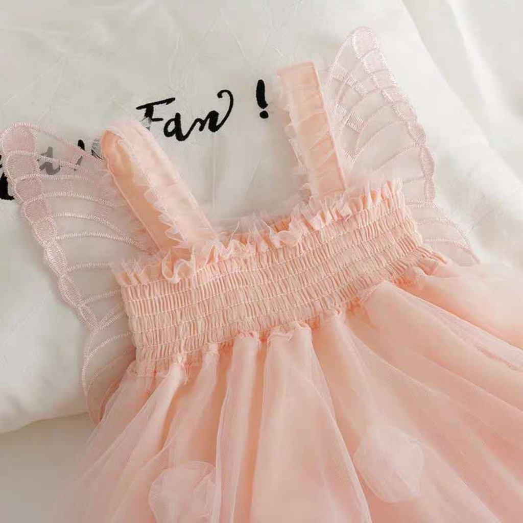 [Kacily](7-25kg)Đầm tay ngắn phối lưới hoạ tiết hoa thời trang dành cho bé gái từ ,chất thô mềm，Đầm Cánh Tiên Cho Bé