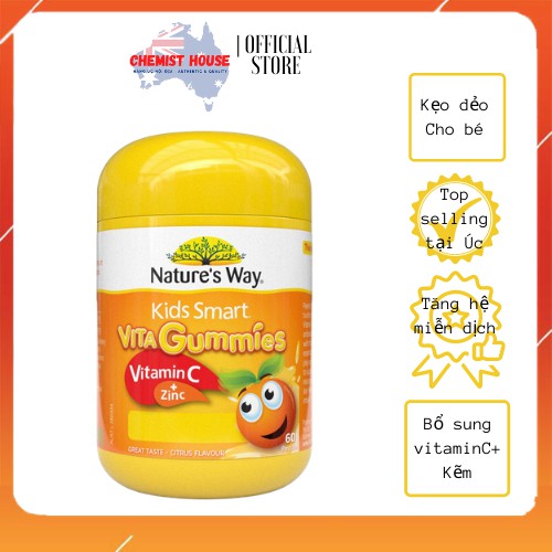 [Hàng Chuẩn ÚC] Kẹo bổ sung vitamin C &amp; kẽm tăng đề kháng cho bé Nature's Way