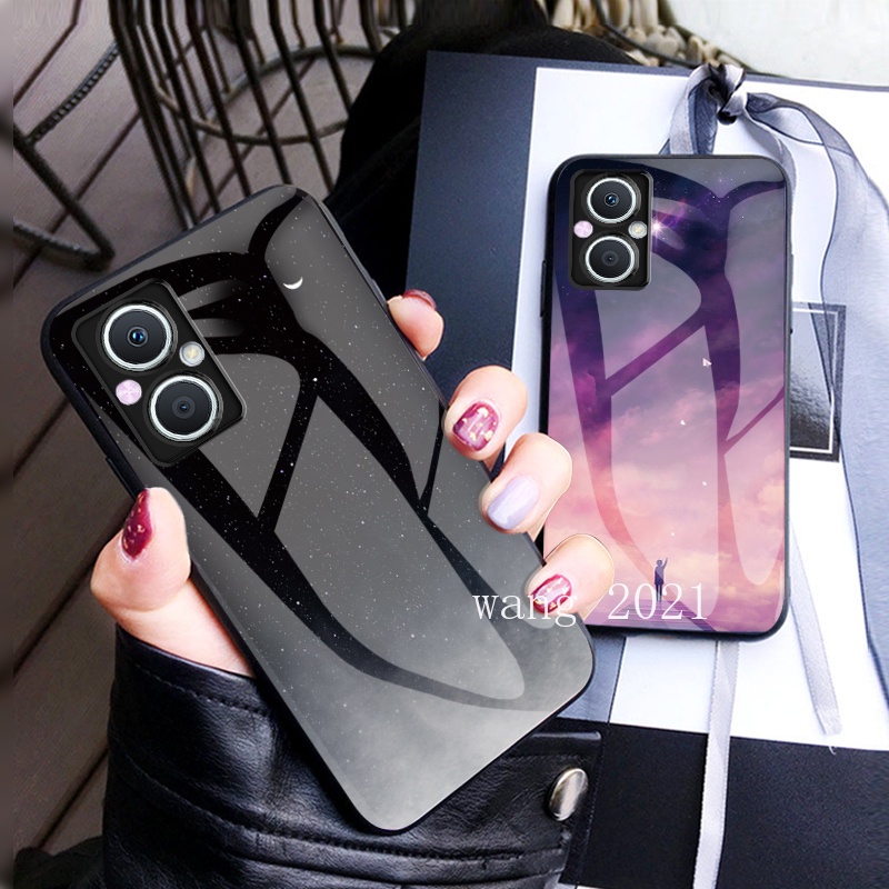 Ốp Điện Thoại Kính Cường Lực Cứng Họa Tiết Bầu Trời Sao Cho OPPO Reno 7 Z 5G 4G Reno7 Pro A76