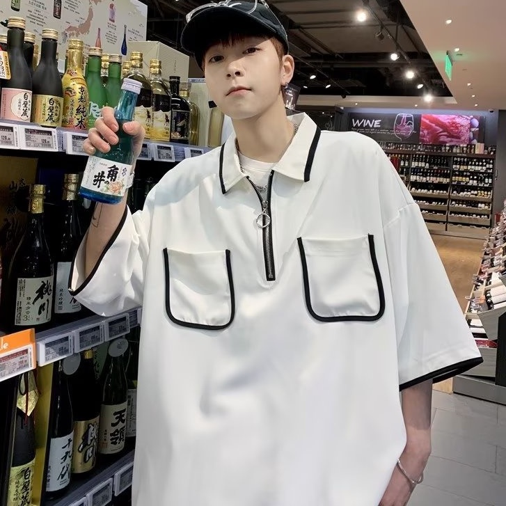 Áo polo Tay Ngắn Có Túi Thời Trang Phong Cách Hàn Quốc
