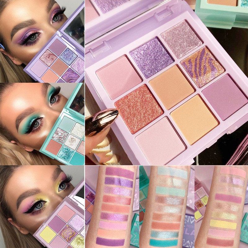 [Hàng mới về] Bảng Phấn Mắt 9 Màu Lì Và Ánh Nhũ Kết Hợp Trang Điểm Hàng Ngày Lâu Trôi