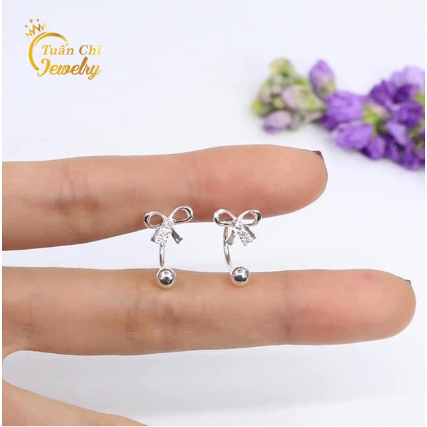 Bông Tai Bạc  FREESHIP Khuyên Tai Bạc Nữ Họa Tiết Hình Nơ Đá Nhẹ Nhàng, Tiểu Thư Mẫu Mới Nhất