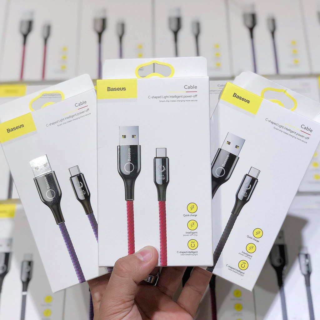 Cáp sạc tự ngắt có đèn Led Baseus C-shape chính hãng cho Iphone Ipad - Hàng chính hãng