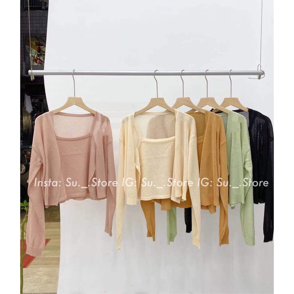Set áo cardigan mỏng trơn kèm áo dây S375 SUSTORE