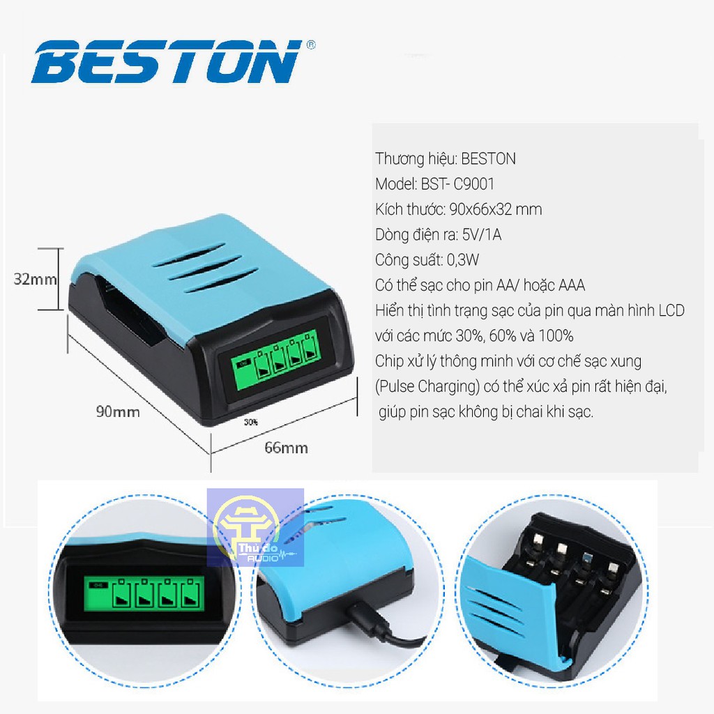 {Chính hãng} Bộ sạc pin đa năng AA/AAA Beston C9001 sạc nhanh có màn LCD báo dung lượng pin - Có bán kèm pin sạc Beston