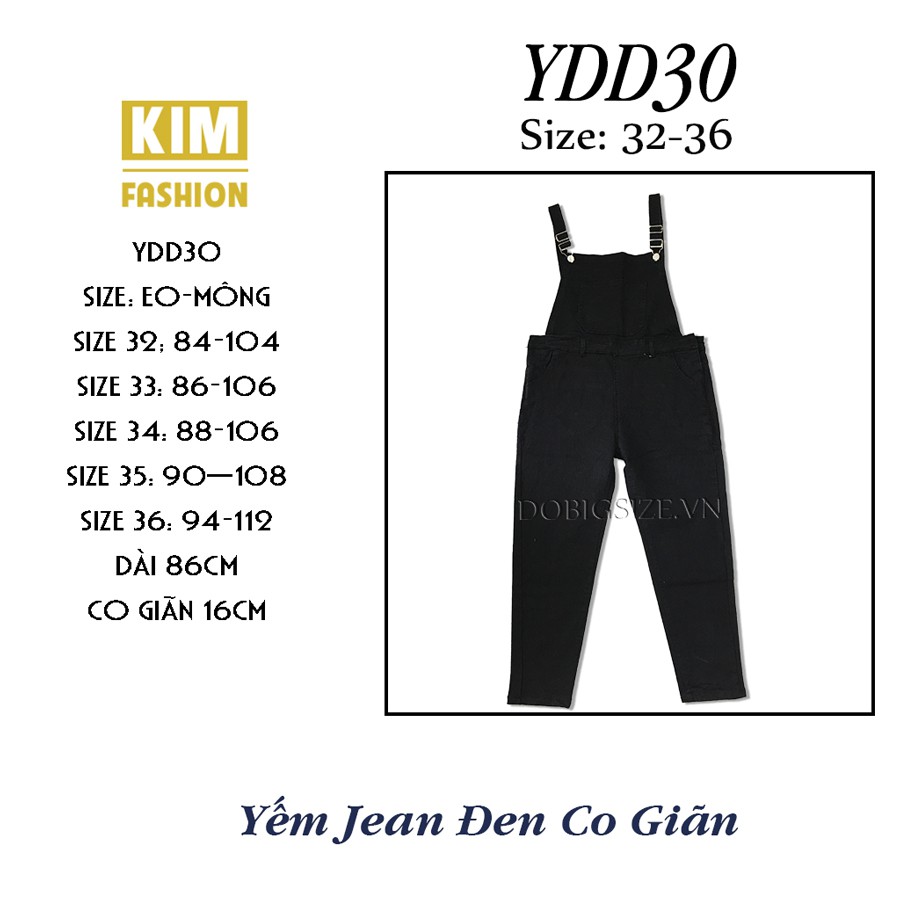 Quần yếm Jean Đen Dài Bigsize Co Giãn YDD30 size 32-36