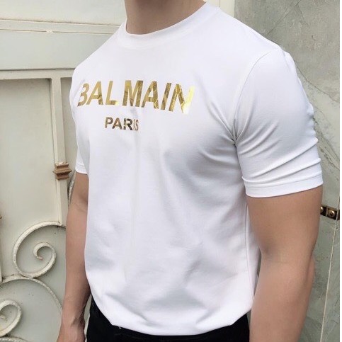 Áo thun nam tay ngắn in nhũ vàng BALMAIN Paris chất vải cotton cực thoáng mát, dễ phối đồ in hiệu ứng đặc sắc