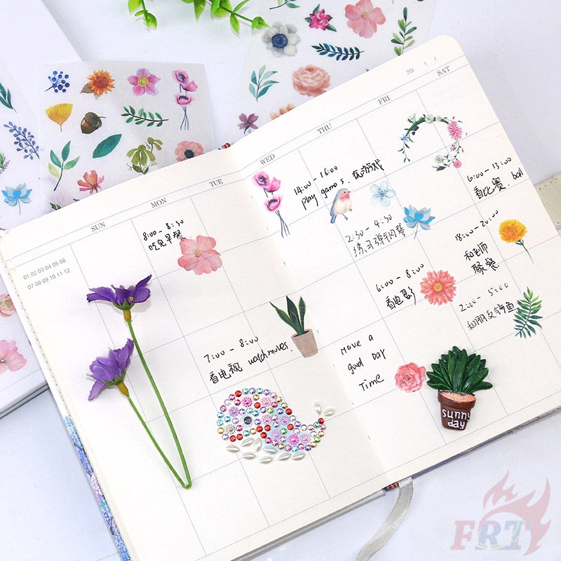 &gt; Ready Stock &lt;❉ Original Flower Giấy và decal dán tường ❉6Sheet/set Flowers &amp; Plant Diary Scrapbooking Decals Stickers