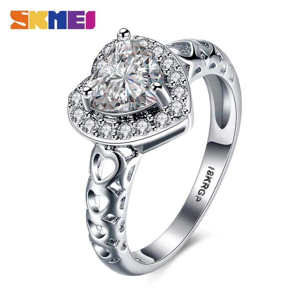 Nhẫn SKMEI mạ bạc mặt đá trái tim