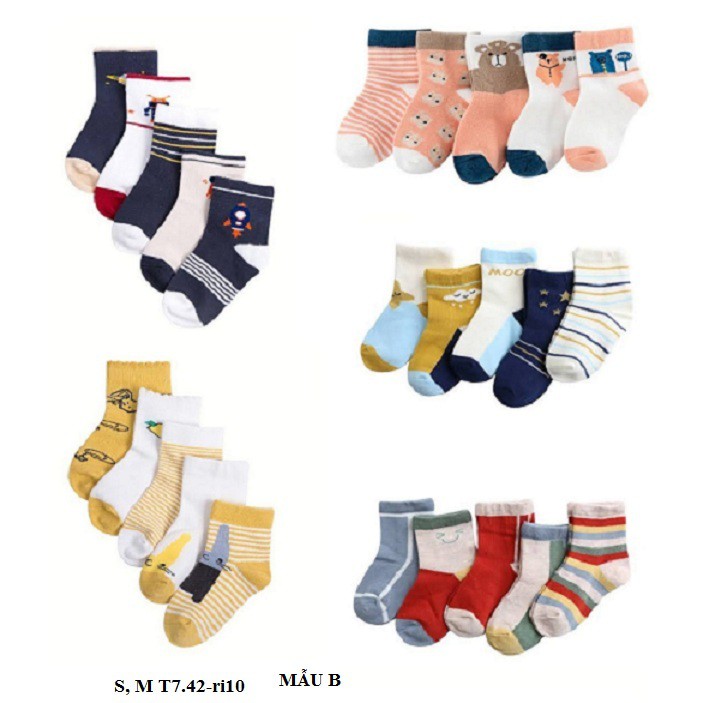 Túi 5 tất ngắn T7.42 vớ xinh nhiều mẫu size  S, M  cho bé gái/bé trai