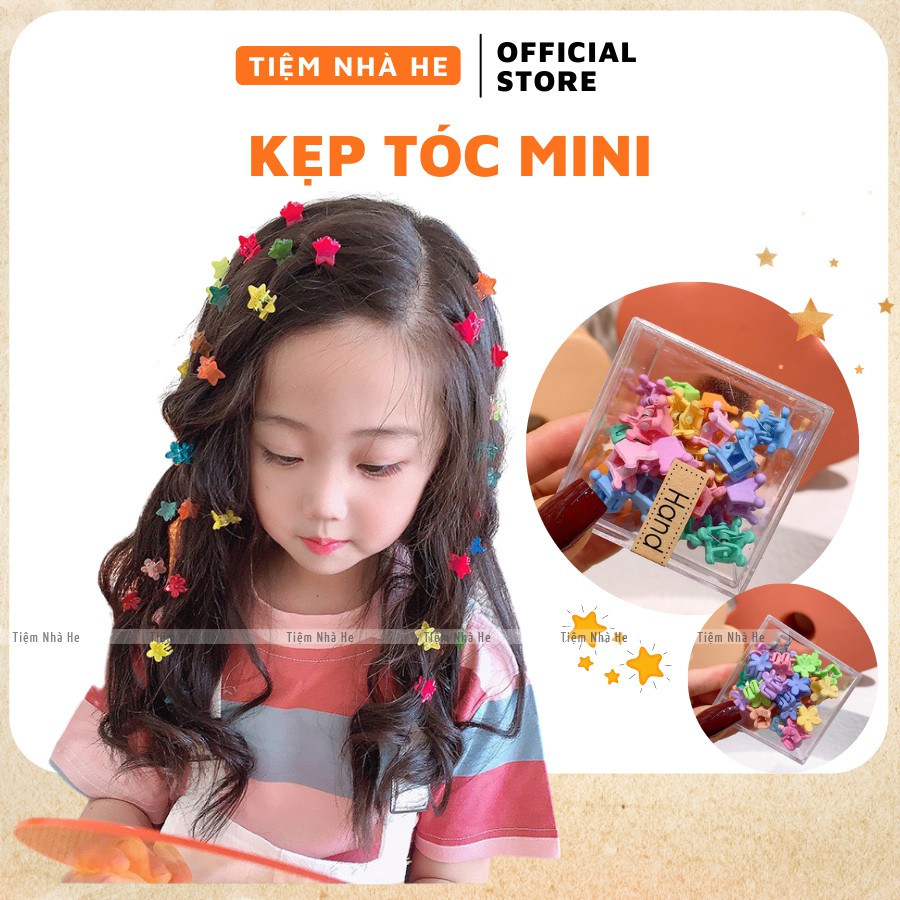 Set kẹp tóc mini nhiều màu họa tiết xinh xắn phong cách Hàn Quốc cặp cho bé gái