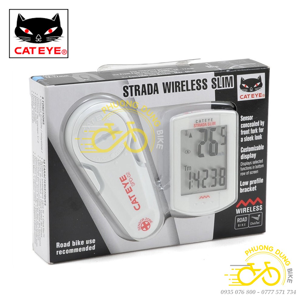 Đồng hồ đo tốc độ xe đạp không dây Cateye Strada Wireless Slim CC-RD310W - Màu Trắng