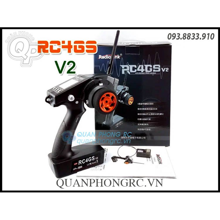 Tay Điều Khiển Radiolink RC4GS V2 4CH Transmitter Kèm Receiver R6FG V3 Sóng Cực Xa Cho Xe Và Tàu