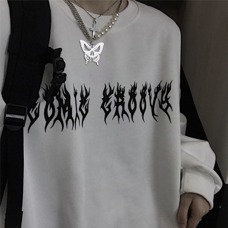 Áo sweatshirt/ Áo hoodie tay dài dáng rộng mặc chui đầu in họa tiết xương đôi cánh quỷ cá tính thời trang unisex