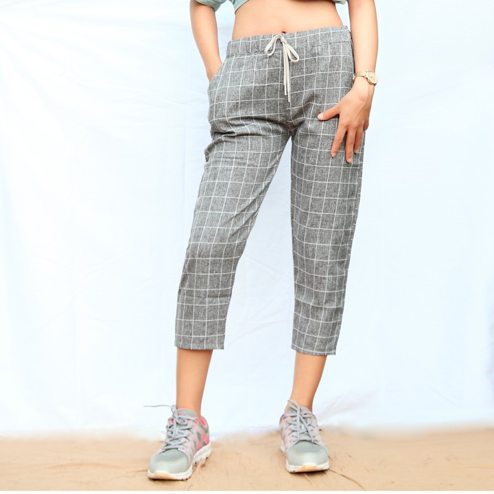 quần lửng baggy jogger caro hàn quốc