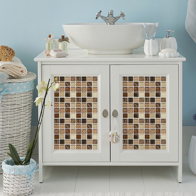 Bộ 18 Miếng Dán Tường Giả Gạch Chống Nước Tự Dính Kích Thước 10x10cm Trang Trí Nhà Bếp / Phòng Tắm