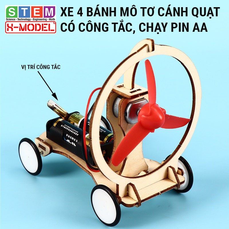 Đồ chơi thông minh, sáng tạo STEM Xe 4 bánh gỗ mô tơ cánh quạt X-MODEL ST83, Đồ chơi trẻ em DIY [Giáo dục STEM, STEAM]