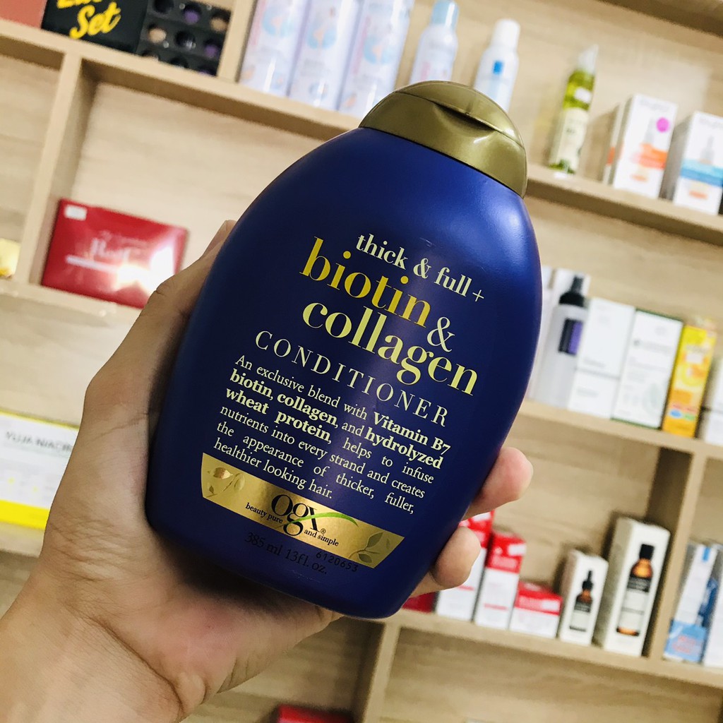 Dầu gội xả OGX Thick &amp; full + biotin &amp; collagen 385ml