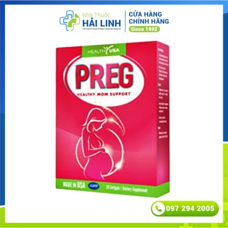 Viên uống Bổ sung Vitamin, DHA, EPA cho Bà bầu Preg Health Usa ⚡ Nhập khẩu Mỹ ⚡ Hộp 30 viên Cho phụ nữ trước, trong thai