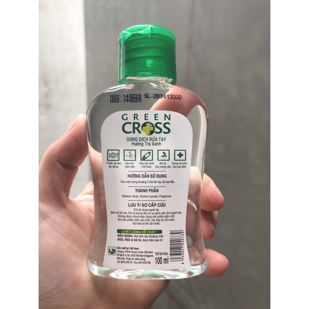 NƯỚC RỬA TAY KHÔ GREEN CROSS HƯƠNG TRÀ XANH 100ML