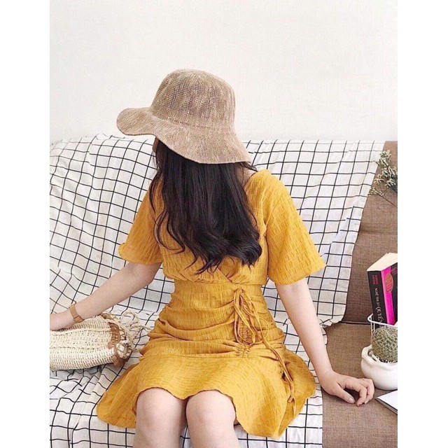 [Mã SR14MAY5 giảm 20K đơn 50K] Đầm nữ / Váy đuôi cá màu vàng rút dây hông đi biển, đi chơi siêu xinh cho chị em | BigBuy360 - bigbuy360.vn