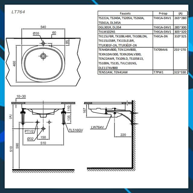 Chậu lavabo đặt âm bàn ToTo LT764