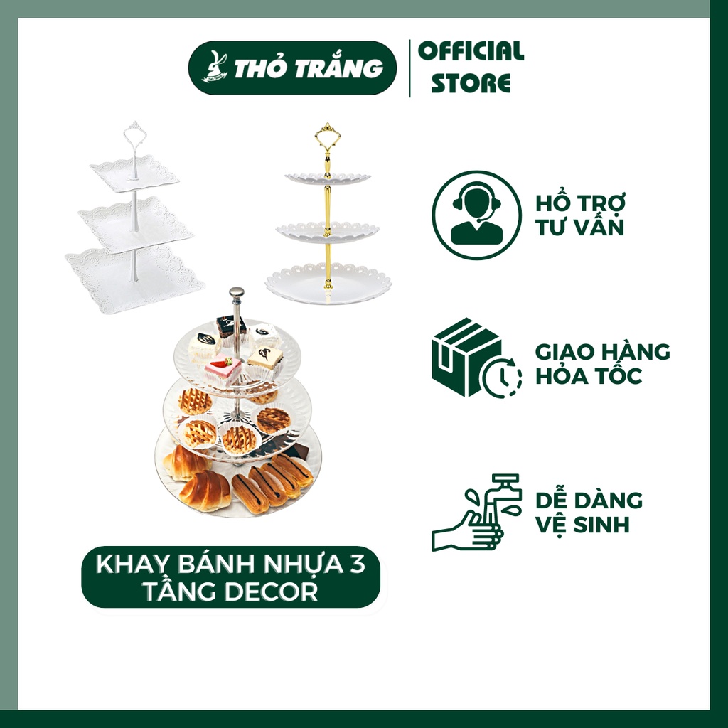 Khay bánh nhựa 3 tầng để bánh hoa quả trái cây trong các bữa tiệc rất gọn gàng
