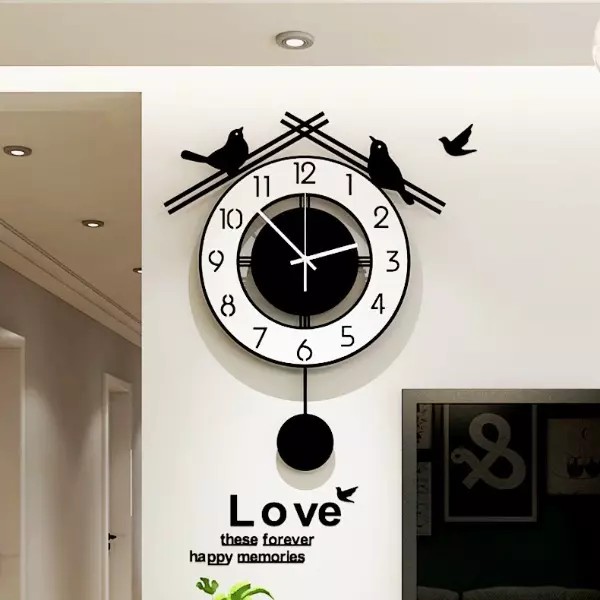 Đồng hồ treo tường quả lắc🕘🕘🕘 - đôi chim hạnh phúc CL022 - Kích thước: 40x62, 35x50 cm