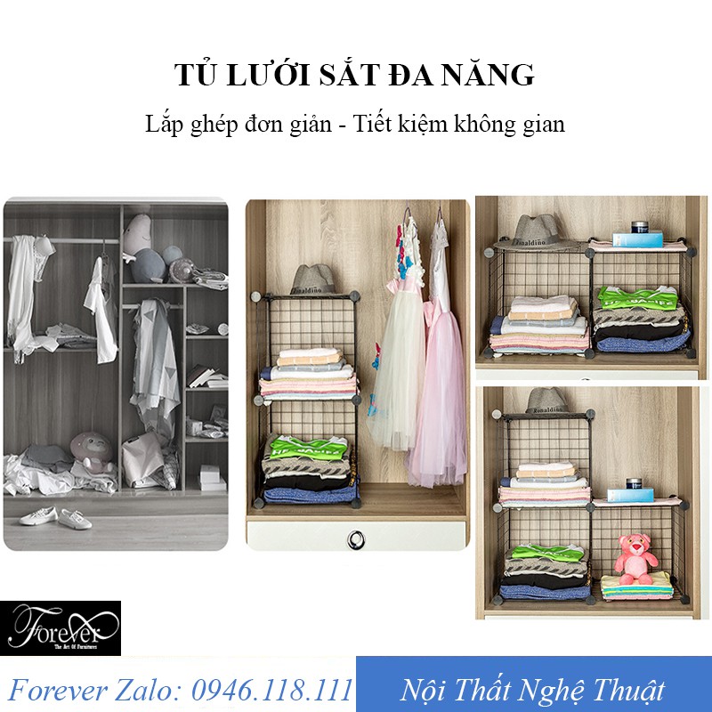 Tủ lưới sắt lắp ghép 6 ô tấm 35*35cm sâu 37cm màu đen - Nội Thất Nghệ Thuật Forever