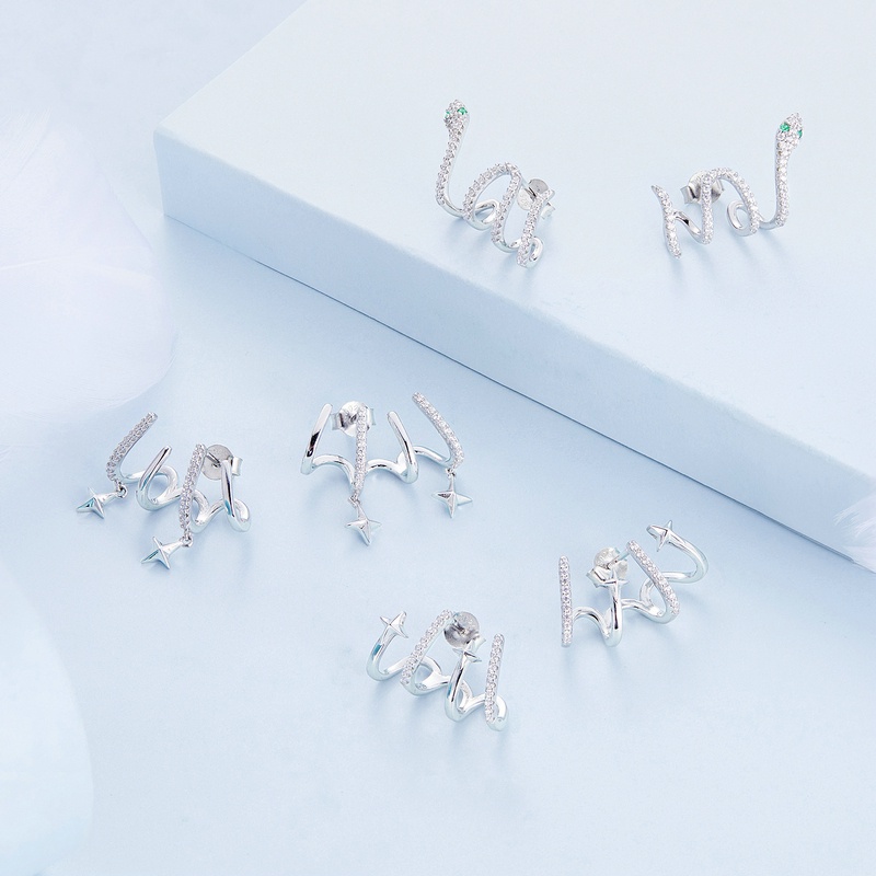 BAMOER Bông Tai Nhiều Lớp Hình Rắn Đính Đá Zircon Thời Trang Cho Nữ