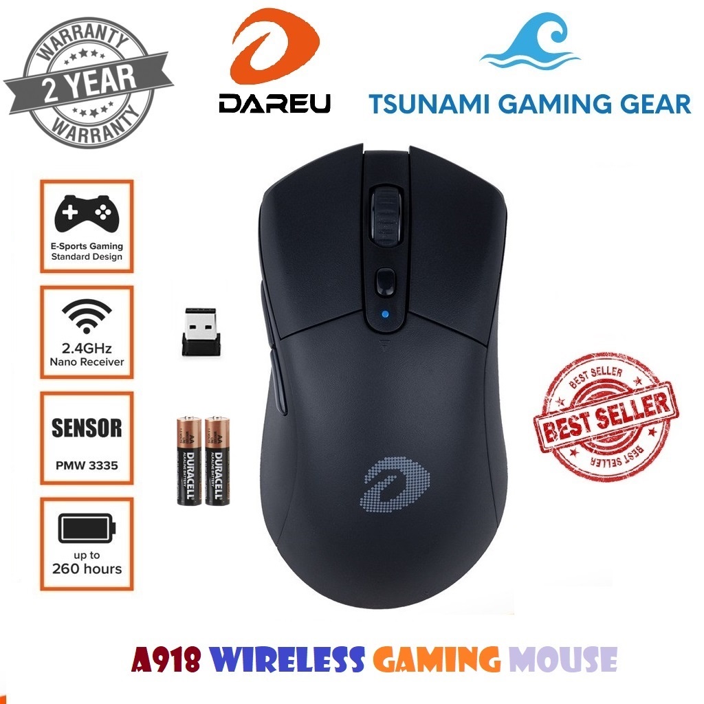 Chuột Gaming không dây DAREU A918 BLACK (PixArt PAW3335) BH 2 năm chính hãng