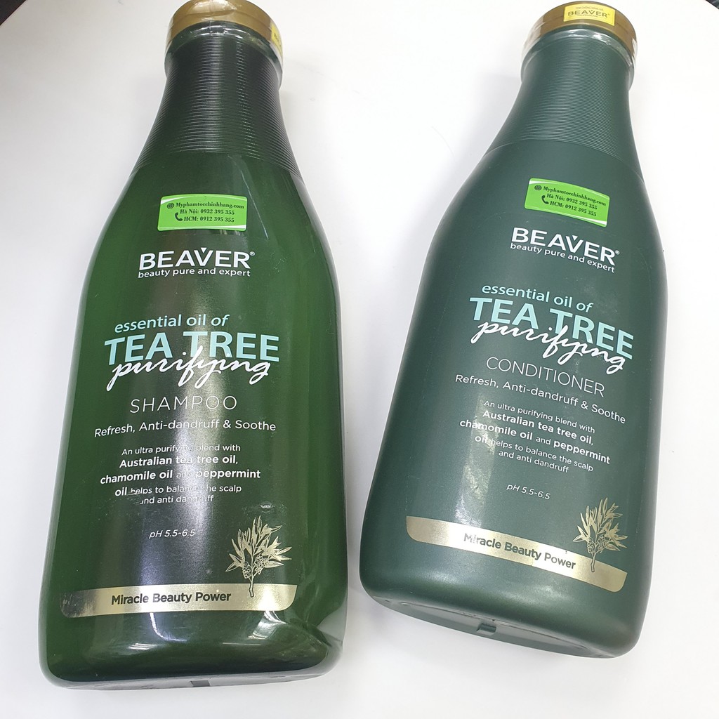 DẦU GỘI XẢ BEAVER TRÀ XANH TEA TREE CHỐNG RỤNG, TRỊ GAAUFF 750ML*2