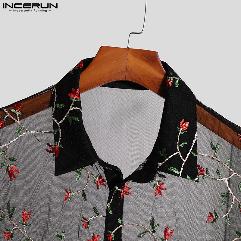 INCERUN Áo Lưới Hoa Dài Tay Xuyên Thấu Thời Trang Đi Biển Dành Cho Nam