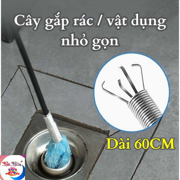 Cây gắp rác INOX thông ống cống dài 60cm (Tái sử dụng nhiều lần)