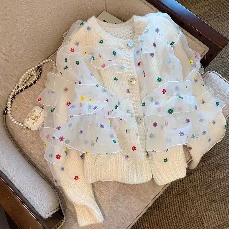 Áo Khoác Cardigan Dệt Kim Phối Lưới Nhiều Màu Sắc Ngọt Ngào Thời Trang Xuân Thu 2022