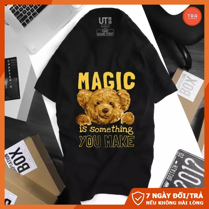 Áo thun nam ngắn tay cổ tròn in 3D phối hình gấu Magic độc lạ CZ115