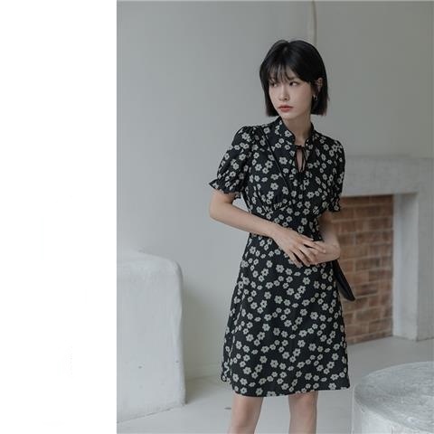 Đầm Sườn Xám Cách Tân Tay Phồng Ngắn In Hoa Thời Trang Mùa Hè Hàng Mới Dành Cho Bạn Nữ 2021