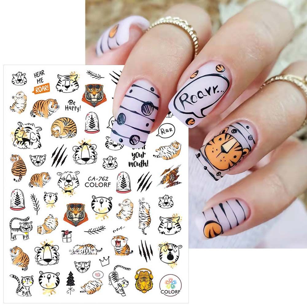 [Hàng mới về] Miếng dán trang trí móng tay họa tiết hoạt hình phong cách năm mới 2022 cá tính DIY