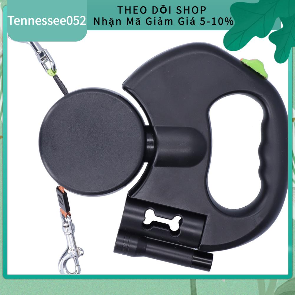 Tennessee052 Dây xích tự động có thể thu vào cho thú cưng 1 Tow 2 chó đôi với đèn pin và dụng cụ phân phối túi