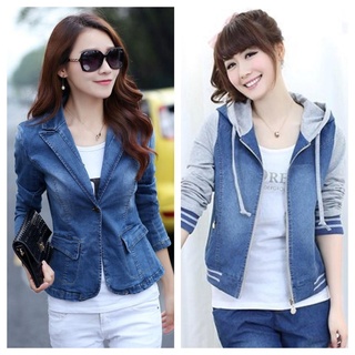 Áo khoác jean phối nón cổ vest điệu đà cực sang trọng by1155