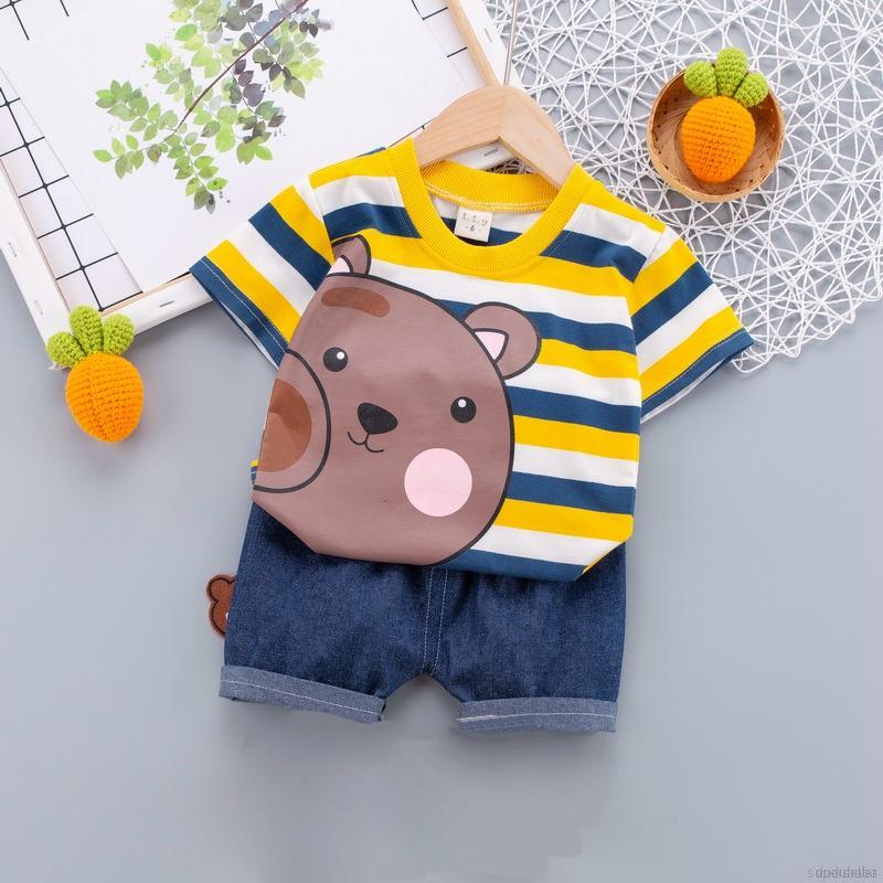 Set áo thun ngắn tay cổ tròn + quần ngắn lưng thun phong cách năng động cho trẻ em