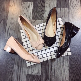 Giày mũi tròn nơ nhỏ gót vuông thấp dễ đi