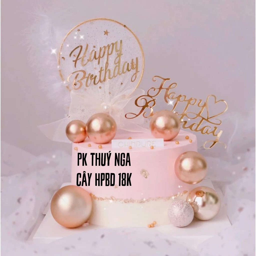 Que tròn HPBD gắn nơ + lông vũ-Q1871