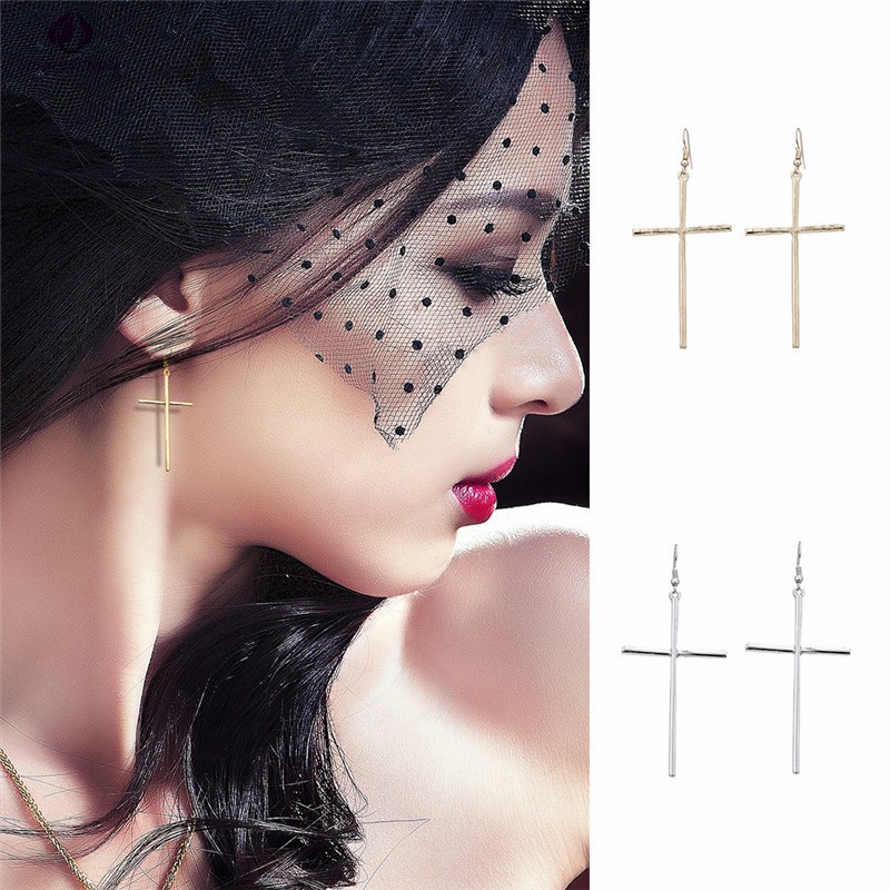 SS Vintage Hip-hop Ladies Stainless Steel Ear Stud Punk Rock Style Alloy Cross Drop Earrings