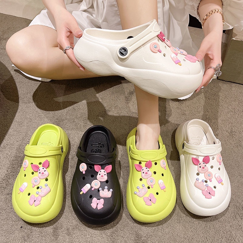 Lingmeisnow Giày Sandal Phối Lỗ Thoáng Khí Phong Cách Hàn Quốc Thời Trang Đi Mưa Mùa Hè Cho Nữ