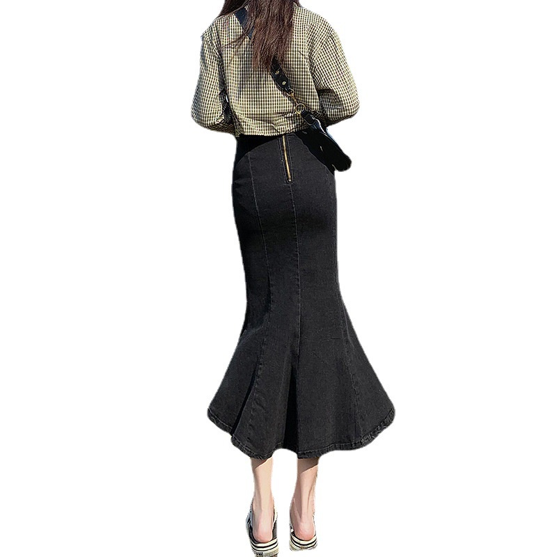 Chân váy chữ A lưng cao IELGY chất liệu denim thời trang cho nữ