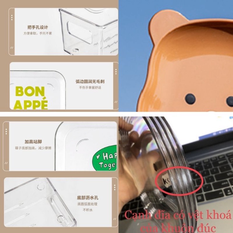 Set 8 đĩa gấu nhựa kèm khay đựngFREESHIPSet đĩa nâu siêu xinh
